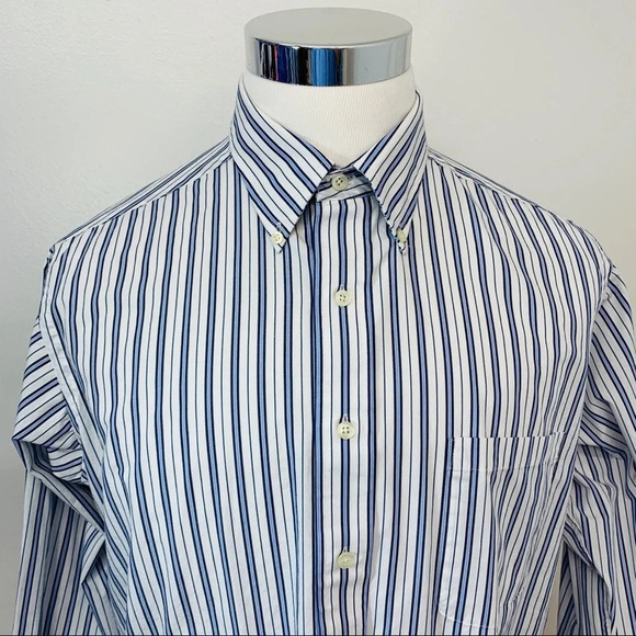 Chaps Mens Long Sleeve Dress Shirt 17 Classic Fit Wrinkle Free Blue Stripe. G 27 - Picture 2 of 8
